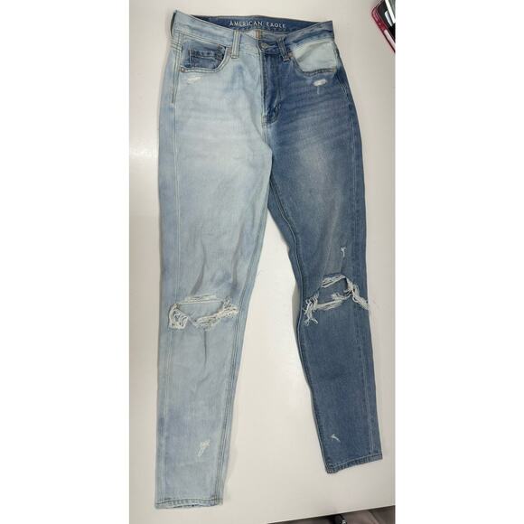 American Eagle Womens Jeans Size 00 Mom Jean Two Tone Distressed Denim - Picture 2 of 13